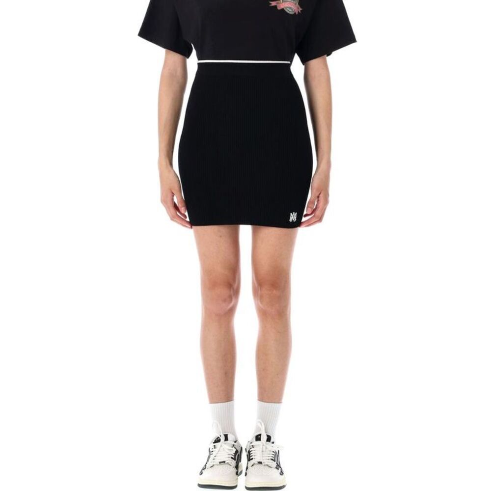 AMIRI Ribbed Knit Mini Skirt with Logo Detail Women BLACK Skirts